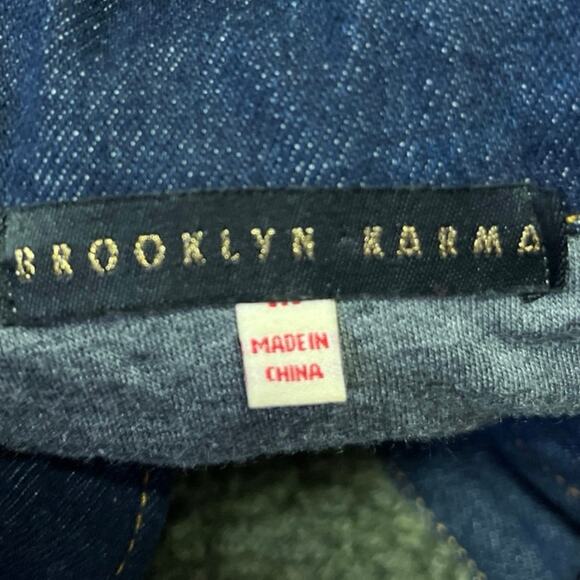 Brooklyn Karma Green Blue Denim Sherpa Fleece Collar Button Down Coat Jacket M - Picture 4 of 5